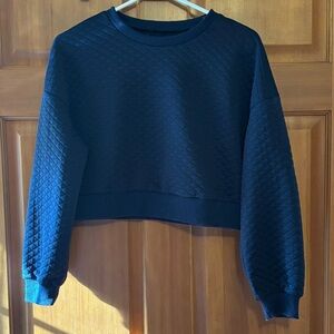 Navy Quilted Cropped Sweatshirt